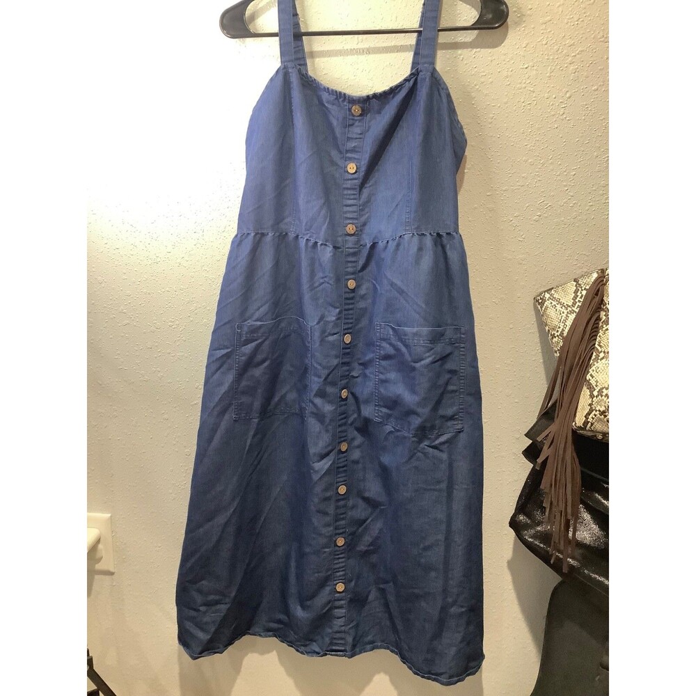 lapogee dress large button pockets peasant sundress denim color beach